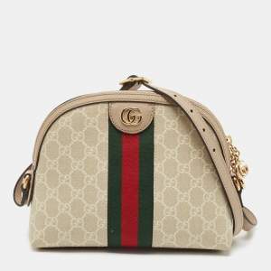 Pre Owned Gucci Beige GG Supreme Canvas and Leather Ophidia Shoulder Bag