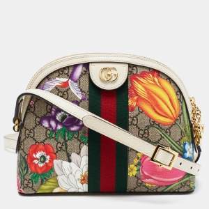 Pre Owned Gucci Multicolor GG Supreme Canvas and Leather Small Floral Ophidia Shoulder Bag