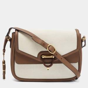 Pre Owned Gucci Brown/Off White Canvas and Leather Derby Shoulder Bag
