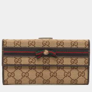 Gucci Brown/Beige GG Canvas and Canvas Mayfair Bow Continental Wallet