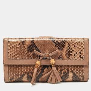 Gucci Beige/Brown Python and Leather Bamboo Tassel Bella Continental Wallet