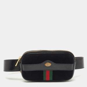 Gucci Black Suede And Patent Leather Ophidia Belt Bag