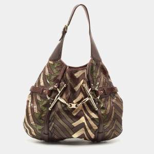 Pre Owned Gucci Brown/Multicolor Python Limited Edition 85th Anniversary Bridal Bit Hobo