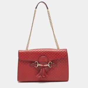 Pre Owned Gucci Red Microguccissima Leather Medium Emily Chain Shoulder Bag
