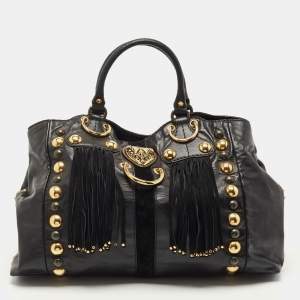 Pre Owned Gucci Black Glazed Leather and Suede Babouska Heart Tote