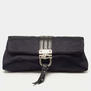 مملوكة مسبقًا Gucci Black Satin Bamboo Croisette Clutch