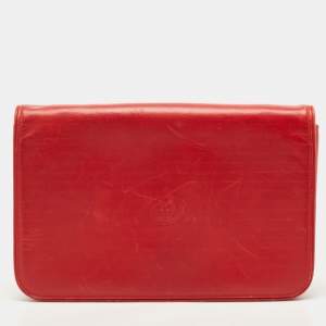 Pre Owned Gucci Red Leather Interlocking G Embossed Leather Flap Clutch