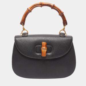 Gucci Black Leather Bamboo Top handle bag