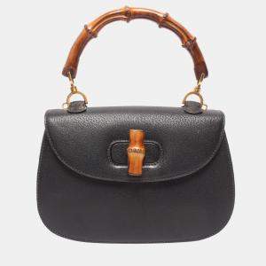 Pre Owned Gucci Black Leather Bamboo Top handle bag