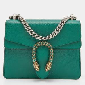 Pre Owned Gucci Green Leather Mini Dionysus Shoulder Bag