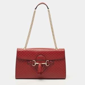 Pre Owned Gucci Dark Red Guccissima Leather Medium Emily Chain Shoulder Bag