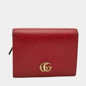 Gucci Red Leather GG Marmont Flap Card Case