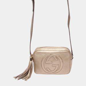 Pre Owned Gucci Gold Leather Soho Camera Bag