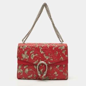 Pre Owned Gucci Red GG Supreme Canvas and Leather Medium Dionysus Arabesque Shoulder Bag