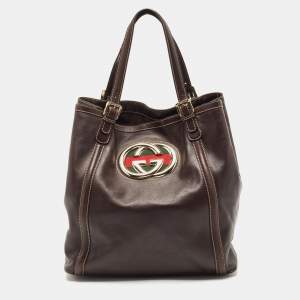 Pre Owned Gucci Black Leather Large Britt Tote