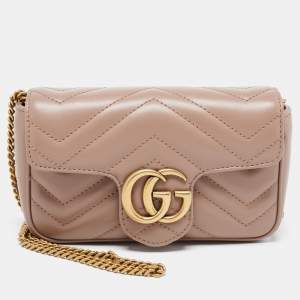 Gucci Old Rose Matelassé Leather Super Mini GG Marmont Shoulder Bag