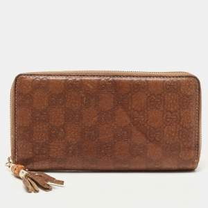 Gucci Brown Guccissima Leather Bamboo Tassel Zip Around Wallet