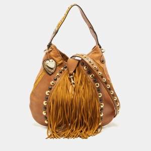 Pre Owned حقيبة هوبو غوتشي بابوسكا سويدي وجلد أصفر مستردة/بني فاتح