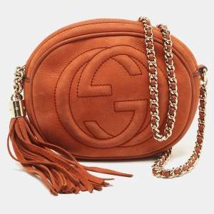 Pre Owned Gucci Brown Nubuck Mini Soho Disco Chain Crossbody Bag