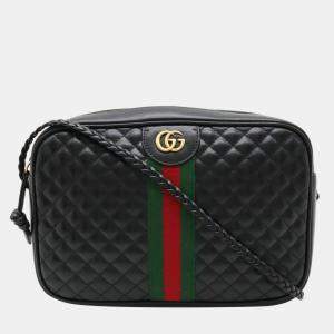 Pre Owned Gucci Black Leather Trapuntata Quilted Camera Bag
