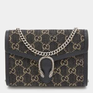Gucci Black GG Denim Mini Dionysus Chain Shoulder Bag