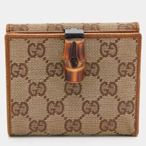 Gucci Beige/Tan GG Canvas and Leather Bamboo Compact Wallet