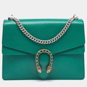Pre Owned Gucci Green Leather Medium Dionysus Shoulder Bag
