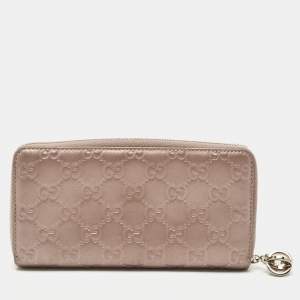 Gucci Metallic Lilac Guccissima Leather Zip Around Wallet