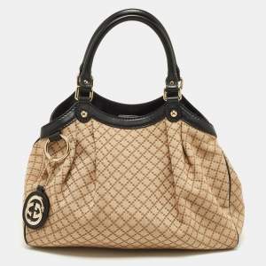 Pre Owned Gucci Beige/Black Diamante Canvas and Leather Medium Sukey Tote