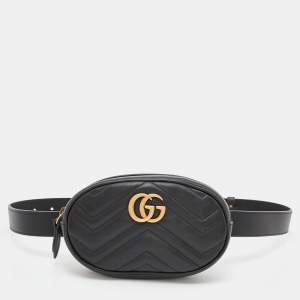 Gucci Black Matelassé Leather GG Marmont Belt Bag