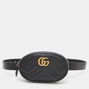 Gucci Black Matelassé Leather GG Marmont Belt Bag