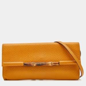 مملوكة مسبقًا Gucci Mustard Leather Bamboo Bar Crossbody Bag