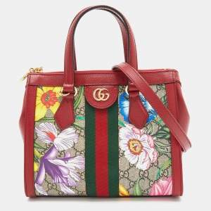 Gucci Multicolor GG Supreme Flora Canvas and Leather Small Ophidia Tote