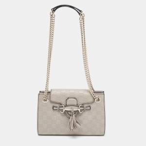 Pre Owned Gucci Grey Guccissima Leather Small Emily Chain Shoulder Bag