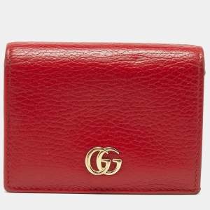 Gucci Red Leather GG Marmont Flap Card Case