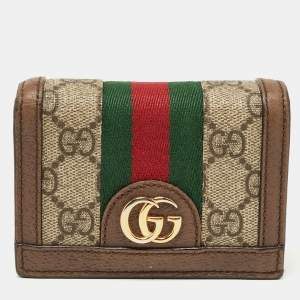 Gucci Brown GG Supreme Canvas and Leather Web Ophidia Card Case Wallet
