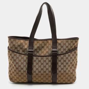 Gucci Beige/Brown GG Canvas and Leather Shopper Tote