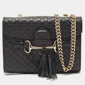 Pre Owned Gucci Black Microguccissima Leather Mini Emily Crossbody Bag