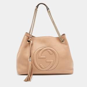 Gucci Beige Leather Medium Chain Soho Shoulder Bag