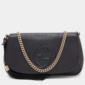 Pre Owned Gucci Black Leather Flap Soho Chain Shoulder Bag