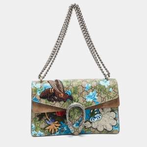 Gucci Beige GG Supreme Canvas and Suede Small Dionysus Floral/Bee Applique Shoulder Bag