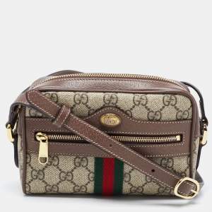 Pre Owned Gucci Beige GG Supreme Canvas and Leather Mini Ophidia Crossbody Bag