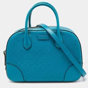 Pre Owned Gucci Turquoise Diamante Leather Small Satchel