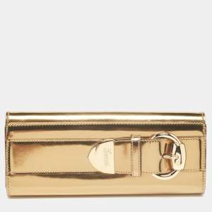 Gucci Gold Patent Leather Buckle Continental Wallet