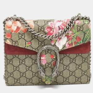 Gucci Old Rose/Beige GG Supreme Coated Canvas and Suede Mini Dionysus Blooms Shoulder Bag