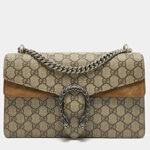 Pre Owned Gucci Beige GG Supreme Canvas and Suede Small Dionysus Shoulder Bag