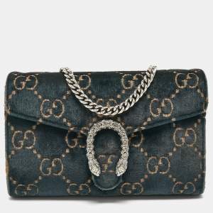 Gucci Green/Blue Velvet and Leather Dionysus Wallet On Chain