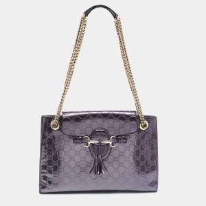 Pre Owned Gucci Purple Guccissima Patent Leather Large Emily Chain Shoulder Bag