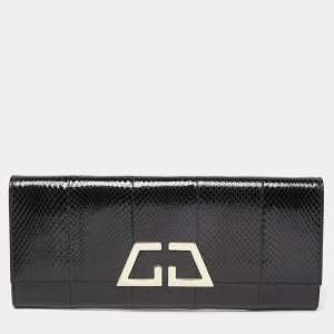 Pre Owned Gucci Black Python G Night Flap Clutch