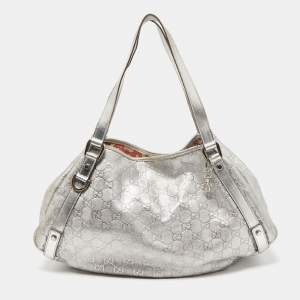 مملوكة مسبقًا Gucci Silver Guccissima Leather Medium Abbey Hobo